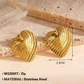Gold stainless steel heart earrings with 3D ripple texture and polished metallic finish - 3cm x 2.6cm / Gold Heart Stud Earrings Style