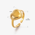 Bague cœur en acier inoxydable doré avec texture perlée et anneau ouvert réglable - Style Cœur Rond Bordure Perlé (034) / Or