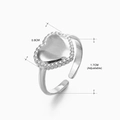Bague cœur argentée polie avec bord perlé et anneau ajustable pour femme - Style Cœur Rond Bordure Perlé (034) / Acier
