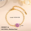 18K vergulde roestvrijstalen armband met een paarse madeliefje bloem hanger voor dames - 16+5cm / Paarse Armband