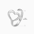 Bague ouverte coeur ajustable en acier inoxydable poli de couleur argentée - Style Cœur Ajouré Minimaliste (036) / Acier