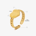 Bague chaîne réglable en acier inoxydable doré avec plaque coeur gravée Love You - Style Chaîne Cœur Love You (037) / Or
