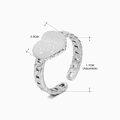 Bague cœur en acier inoxydable argenté avec gravure Love You et texture de chaîne - Style Chaîne Cœur Love You (037) / Acier