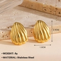 Golden fan-shaped stainless steel stud earrings with textured shell design 2.5cm - Gold Shell Pattern Stud Earrings Style 2