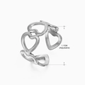 Bague réglable en acier inoxydable avec motifs de cœurs évidés argentés, largeur 1,7 cm - Style Enveloppant Cinq Cœurs Connectés (040) / Acier