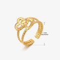 Bague réglable en acier inoxydable doré avec trois cœurs et anneau en corde torsadée - Style Corde à Trois Cœurs Chevauchants (042) / Or