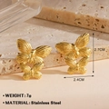 Golden double-layered butterfly earrings in brushed stainless steel for women - Gold Butterfly Stud Earrings