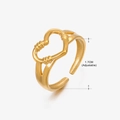 Bague ouverte cœur dorée en acier inoxydable avec anneau réglable et détails texturés - Style Filetage Cœur Ajouré (043) / Or