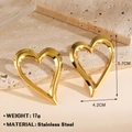 Golden hollow heart-shaped stainless steel drop earrings with minimalist geometric lines - Large Gold Hollow Heart Stud Earrings Style 2