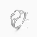 Bague coeur argentée ajustable avec détail style os unique et anneau ouvert réglable - Style Filetage Cœur Ajouré (043) / Acier