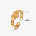 Bague réglable en acier inoxydable doré avec grand pendentif cœur et anneau à maillons - Style Chaîne Cubaine Grand Cœur (209) / Or