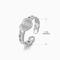 Bague cœur en acier inoxydable argenté avec texture chaîne cubaine et taille réglable - Style Chaîne Cubaine Grand Cœur (209) / Acier