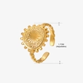 Bague ajustable en acier doré avec relief soleil ovale et bordure perlée élégante - Style Vague Solaire Ovale (258) / Or