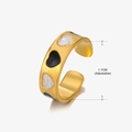 Bague ajustable en acier doré avec motifs de cœurs émaillés noirs et blancs - Style Émail Cœurs Alternés Noir et Blanc (335) / Or