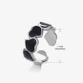 Bague réglable en acier inoxydable argenté avec cœurs en émail noir et design ouvert - Style Émail Rangée de Cœurs Noirs (406) / Acier
