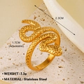 Golden snake-shaped stainless steel ring with textured scales and adjustable band - Gold Ring 132