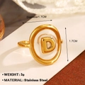 Gold plated stainless steel chunky ring featuring an oval inlay with 3D letter D - Letter D