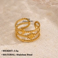 Adjustable golden stainless steel ring featuring celestial sun and moon motifs - Triple-Layer Beaded Sun and Moon Design (Style-001)