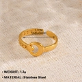 Adjustable golden stainless steel ring featuring star and crescent moon chain design - Crescent Ring Chain Texture (Style-008)