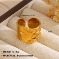 Golden wide open ring with wavy texture in stainless steel for women - Irregular Texture Wide Band (1032) - Gold