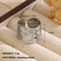 Silver stainless steel wide ring with hammered texture in jewelry gift box - Irregular Texture Wide Band (1032) - Steel