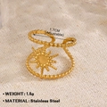 Elegant adjustable golden stainless steel sun ring with double-band starburst design - Double Ring Radiant Sunray Pattern (Style-047)