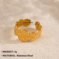 Adjustable golden stainless steel star ring with sunburst texture and embossed dots - Round Decorative Sun Relief (Style-048)