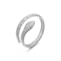 Silver snake wrap ring with detailed scale engraving and adjustable open design - Silver Ring 702