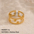 Anillo doble ajustable de acero inoxidable dorado con cuentas y dijes de estrella - Colgante de estrella de doble aro con cuentas (Estilo-219)
