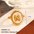 Anello in acciaio inossidabile dorato con lettera N 3D spessa in centro ovale - Lettera N