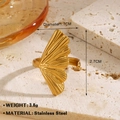 Adjustable golden ginkgo leaf ring in stainless steel with elegant brushed texture finish - Ginkgo Leaf Shape (1083) / Gold