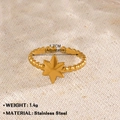 Anillo de estrella dorado ajustable en acero inoxidable con textura de cuentas de 1,7 cm - Estrella de Seis Puntas con Textura Perlada (Estilo-260)