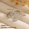 Silver stainless steel open ring with fluid curve design and minimalist flower heart shape - Steel Color (ZN1149-1039)