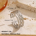 Bague ouverte multicouche en acier inoxydable argenté avec textures lisses et torsadées - Style Ovale Torsadé Multicouche (1105) / Acier