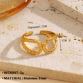 Bague double ajustable en acier inoxydable doré avec texture torsadée et anneau ouvert - Style Double Rond Torsadé (1103) / Or