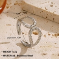 Bague ajustable en acier inoxydable argenté avec design à double anneau et lignes croisées - Style Double Rond Torsadé (1103) / Acier