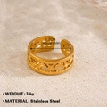 Anillo abierto de acero inoxidable dorado con recortes de estrella y luna ajustable - Estrella Hueca y Luna (Estilo-595)