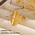 Gold stainless steel open ring featuring engraved moon and star rectangular face - Star Moon Plaque Style (1033) / Gold