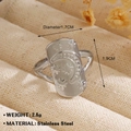 Minimalist silver stainless steel open ring with engraved moon and stars pattern - Star Moon Plaque Style (1033) / Steel