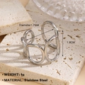 Silver stainless steel multi-layer hollow open ring with geometric irregular design - Irregular Hollow Geometric Style (1036) / Steel