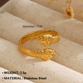 Golden stainless steel snake ring with scale texture and open double-headed design - Double Head Snake Style (1034) / Gold
