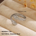 Adjustable silver stainless steel snake ring with realistic textured scale patterns - Double Head Snake Style (1034) / Steel