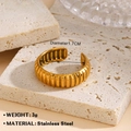 Golden stainless steel open ring featuring a minimalist vertical ribbed geometric texture - Gold Vertical Grain Style (1004)