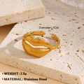 Minimalist lip-shaped gold ring in stainless steel with elegant vertical rib texture - Gold Lip Shaped Style (973)