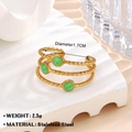 Three-layer gold stainless steel ring with green stone beads and dotted texture - Green