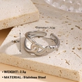 Minimalist silver stainless steel open ring with knot design and 1.7cm diameter specs - Steel Cross Wrapped Style (1102)
