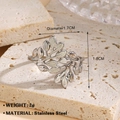 Silver hollow leaf-shaped stainless steel ring with detailed vine textures - Steel Leaf Shaped Style (1095)