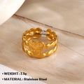 Adjustable golden stainless steel chain ring with engraved heart charm for women - For Best Plaque Chain (032)