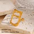 Minimalist gold stainless steel geometric rectangular open ring for women - Gold Irregular Rectangle Style (1028)