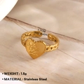 Anillo de corazón en acero inoxidable dorado grabado Love You con banda de cadena ajustable - Cadena Grabada Love You (037)
